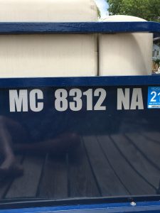 Michigan MC Numbers Silver on Dark Blue Pontoon Boat